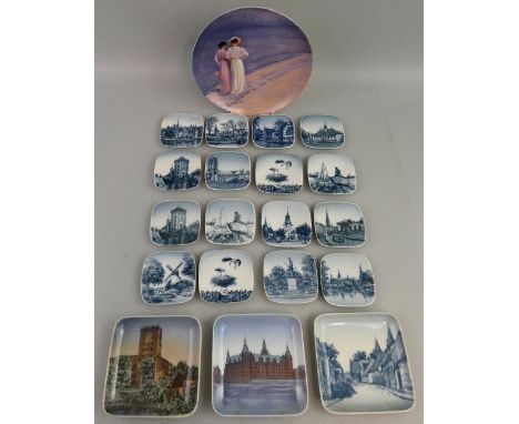 A Bing and Grondahl Danish plate, depicting two ladies, signed S. Kroyer, 1988, three square dishes, 12 cm and sixteen smalle