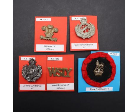 A COLLECTION OF WEST COUNTRY IMPERIAL YEOMANRY CAP BADGES. A collection of five West Country badges including Wiltshire, Dors