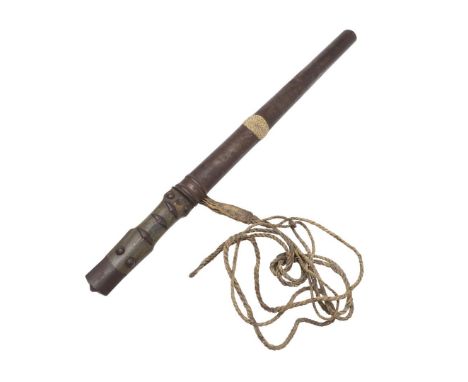 A MOROCCAN KNIFE AND SCABBARD WITH SHAGREEN MOUNTS. With a 26.5 cm pointed single edged blade, with a metal mounted horn hand