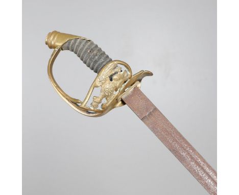 AN 1889 PATTERN PRUSSIAN INFANTRY OFFICERS SWORD. With a 78.5 cm pointed, single edged blade with double fuller, the gilt hil