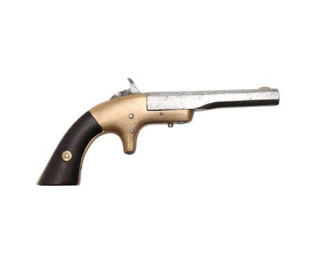 AN AMERICAN BROWN MANUFACTURING CO. .41 CALIBRE RIM FIRE DERRINGER PISTOL. With a 9.5 cm octagonal barrel swiveling on a bras