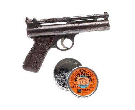 A WEBLEY "SENIOR" .22 AIR PISTOL. A Webley Senior .22 pistol marked to the side 'Webley & Scott Ltd Birmingham 4' with brown 