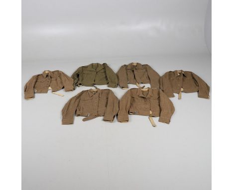 A COLLECTION OF SIX SECOND WORLD WAR BATTLEDRESS TUNICS. Three 1940 Pattern Battledress blouse with label for Barrymores, 194