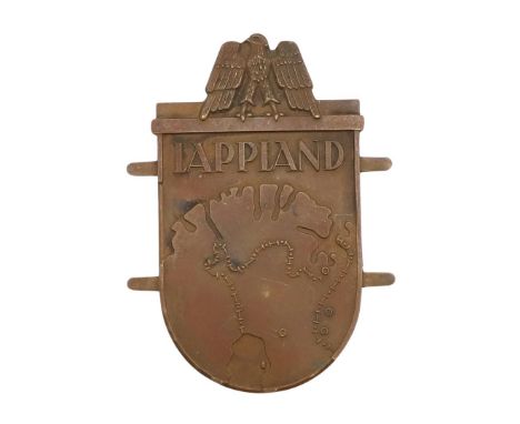 A GERMAN ARMY LAPPLAND CAMPAIGN SHIELD. A Lappland shield, bronze type with rounded base, 6.8cm. *CR  Light surface marks.
