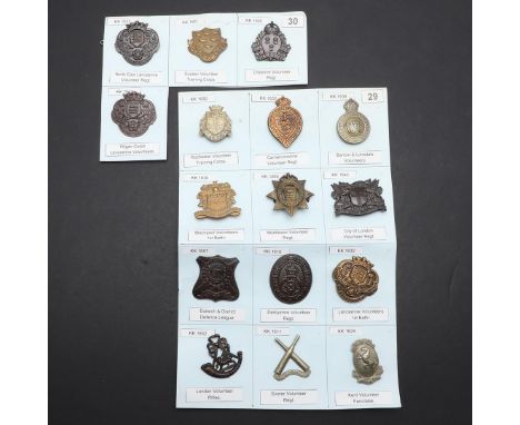 A COLLECTION OF SIXTEEN CAP BADGES FOR VOLUNTEER FORCES 1914-1919. Badges for Volunteer Forces including Exeter Volunteer Reg