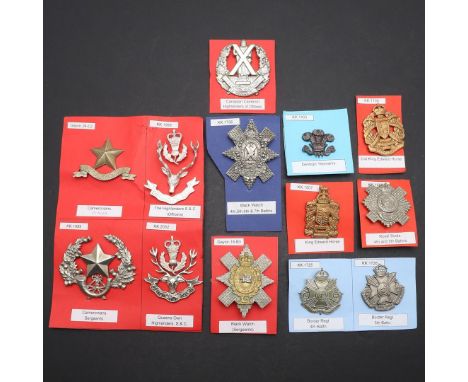 A COLLECTION OF FOURTEEN BADGES FOR SCOTTISH AND OTHER REGIMENTS. A collection of badges for various Regiments including The 