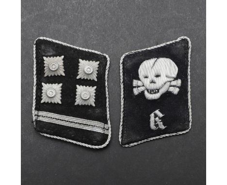 A PAIR OF SECOND WORLD WAR GERMAN SS OFFICER'S COLLAR PATCHES. SS Officer's collar patches for the rank of Obersturmbannfuhre