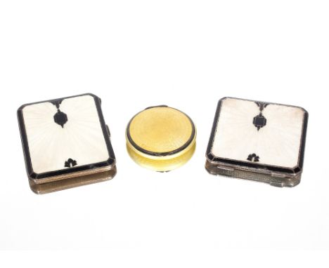 An Art Deco silver and enamel cigarette case; a matching compact; and a circular silver and enamel compact