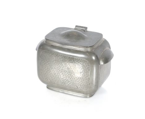 An Art Deco Don pewter tea caddy with spot hammered decoration, 18cm 