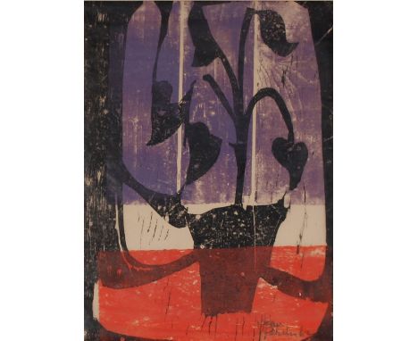 G. Perrin 1962, pencil signed print of a pot plant, 33cm x 25.5cm 