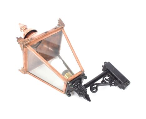 A copper and wrought metal porch lantern, from Hoddesdon Herts. by D.W. Windsor