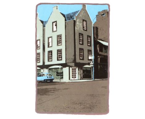 Ken Stewart 1979, pencil signed print of a street corner. limited edition 4/25, 41cm x 29cm 