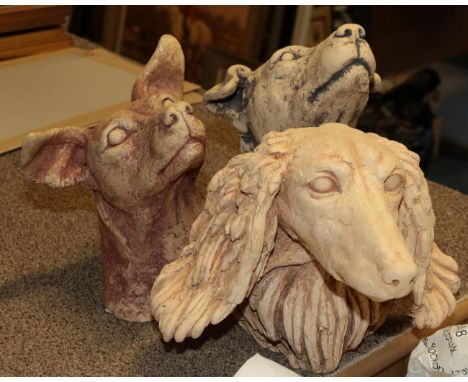Sally Arnup FRBS, ARCA (1930-2015) Patterdale Terrier head Ceramic, together with two further ceramic head studies of a Terri