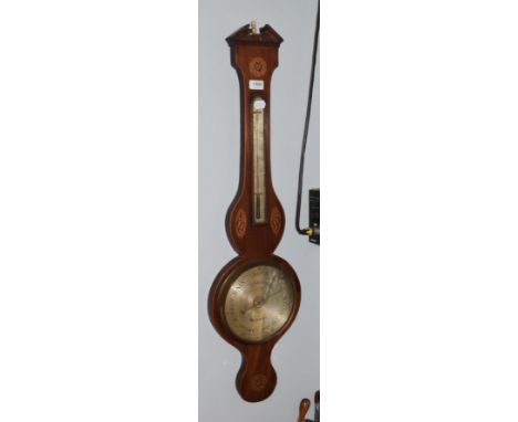 A 19th century mahogany and shell-patrae wheel barometer with silvered dial, signed E.Cattania, Richmond