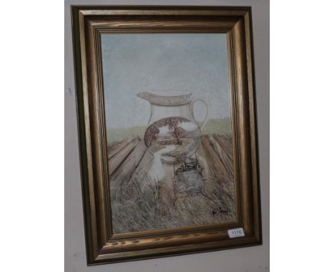 Neil Simone (b.1947) ''Every pitcher tells a story'' Signed, inscribed verso, oil on board, 44cm by 29cm Artist's Resale Righ