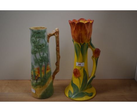 An Art Deco period vase, manufactured by Bishop &amp; Stonier, modelled as a tulip on yellow ground, measuring 28cm tall, and