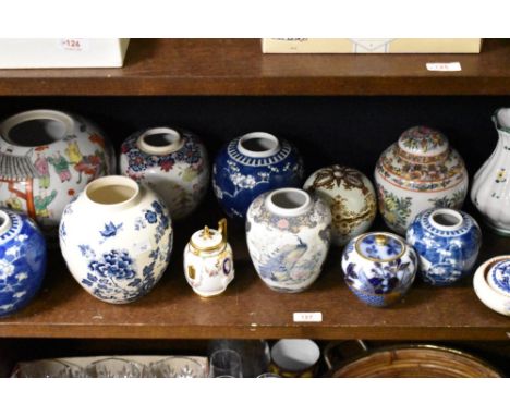 A vintage Coalport spherical lidded bowl, having gilt heightening and enamel decoration and a selection of ginger jars, most 