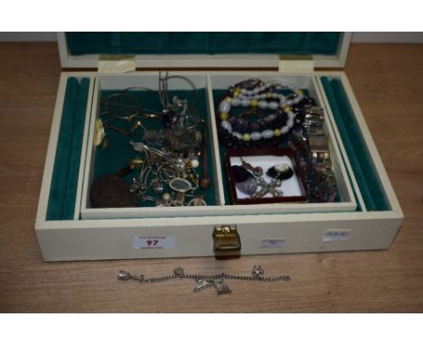 An assorted collection of vintage costume and other jewellery, to include a threepence coin bracelet, lorgnettes, a modern ce