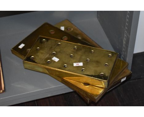 Three vintage brass bar drip trays, the largest measures 46cm long