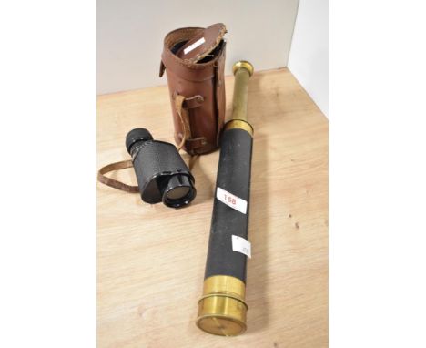 A leather clad brass telescope (Depose) and Omega monocular.