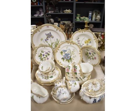 A selection of Spode 'Staffordshire Flowers' cups, saucers, plates, sugar basin and jug.