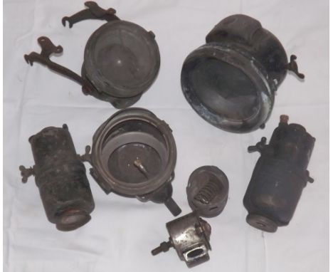 ASSORTED VINTAGE CAR AND MOTORCYCLE HEADLAMPS, GAS 1920S A/F 