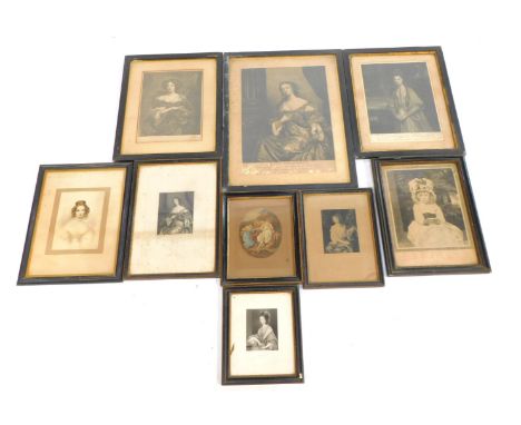 A collection of 19thC and later engravings and portrait prints, to include The Honorable Lady Damer, Lady Grammont, etc. 