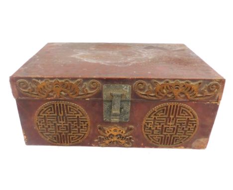 A Chinese lacquer travel trunk, 72cm wide. 