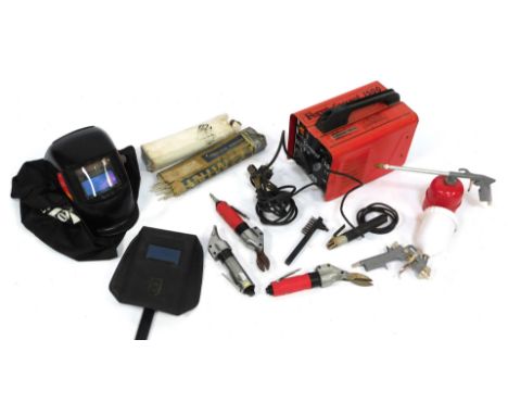 A Ferm Concept 1500 stick welder, with sticks and welding mask.Buyer Note: WARNING! This lot contains untested or unsafe elec