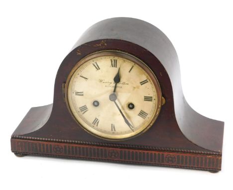 A 1920's mahogany cased Napoleons hat mantel clock, for Waring &amp; Gillow, Manchester, with a silvered Roman numeric dial, 