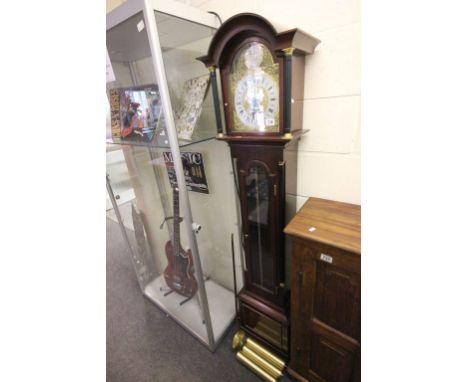 Tempus Fugit Mahogany Effect Small Longcase Clock with Brass and Silvered Face