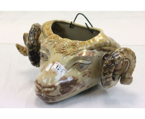 Unusual Rams head ceramic wall pocket