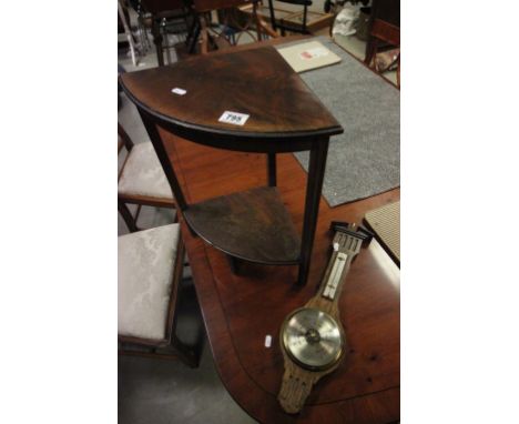 Small Oak Cased Barometer together with a Small Mahogany Corner Table