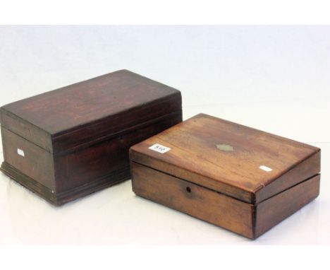 Vintage part fitted wooden writing slope and another wooden box