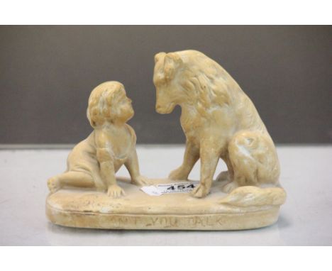 Emmeline Halse (1853 - 1930) plaster model of a child with a dog, titled "Can't You Talk"