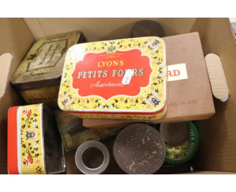 A group of vintage tins.and bottles etc.