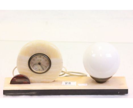 Vintage French Art Deco marble clock and lamp