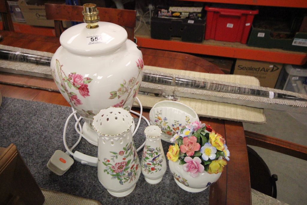 Aynsley ' Eliza Rose ' Table Lamp, Two Aynsley ' Pembroke ' Vases