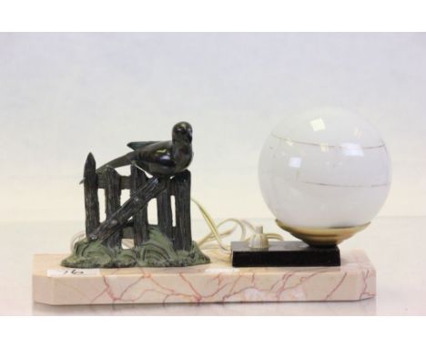 Vintage Art Deco lamp decorated with a pheasant sat on a gate 