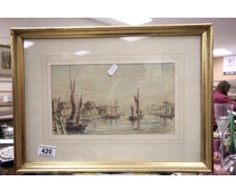 Framed & glazed Harbour scene Watercolour signed A F M Parsons