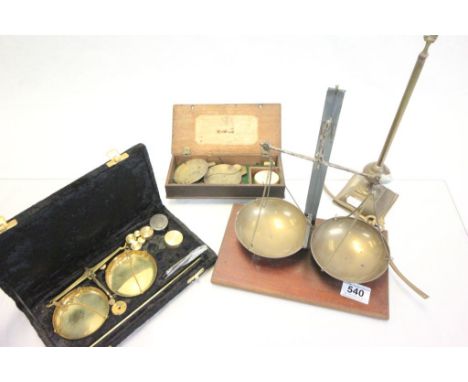 Four pairs of balance scales to include a wooden cased Victorian set with weights