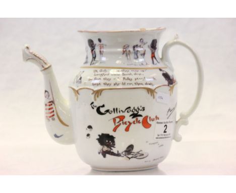 Golly Bicycle Club ceramic teapot with artwork by Florence K Upton, lacking lid