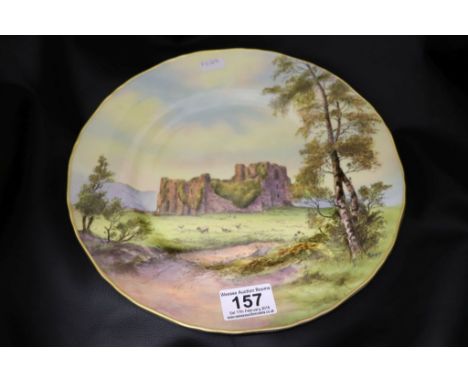 A Royal Worcester hand painted cabinet plate, "Oystermouth Castle", date code for 1954, gilt wavy edge border, diameter appro