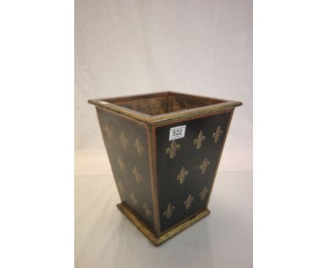 Painted wooden planter or waste paper bin with Fleur De Lys pattern