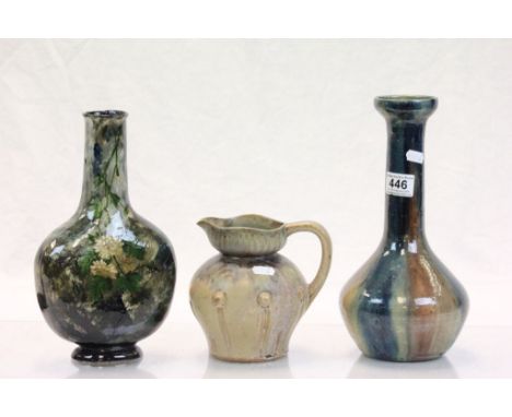 A 19th Century enamel decorated moon vase, plus an Arts & Crafts pottery jug and vase
