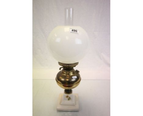 Brass & ceramic Oil lamp with opaque glass shade