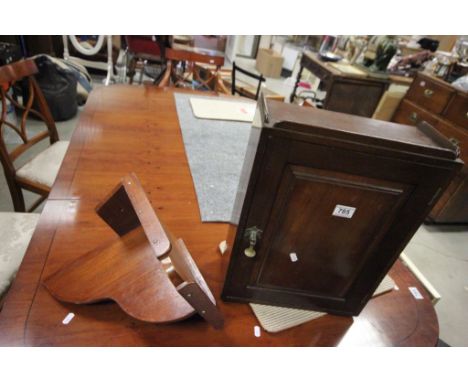 Small Mahogany Hanging Wall Cabinet, Wall Bracket and a Folding Bed Tray