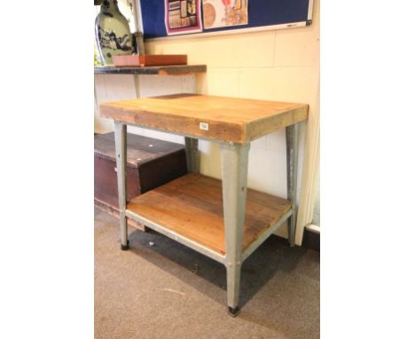 Butchers / Chopping Block with Shelf Below set on an Industrial Metal Frame