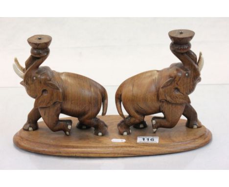 Hand carved wooden elephant candle stick 