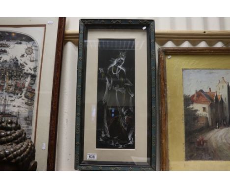 Signed watercolour portrait of an elegant 1920's lady in flowing gown